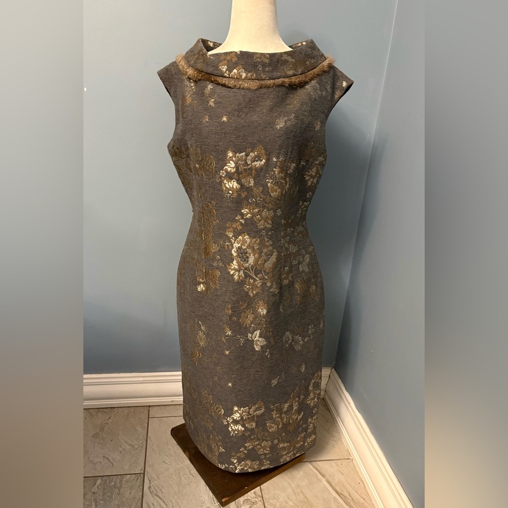 Teri Jon Gray and Gold Midi Dress